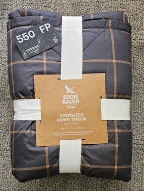 Eddie Bauer Dark Gray Plaid Down Throw